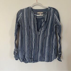 LOFT - Blue Striped Button Up Top